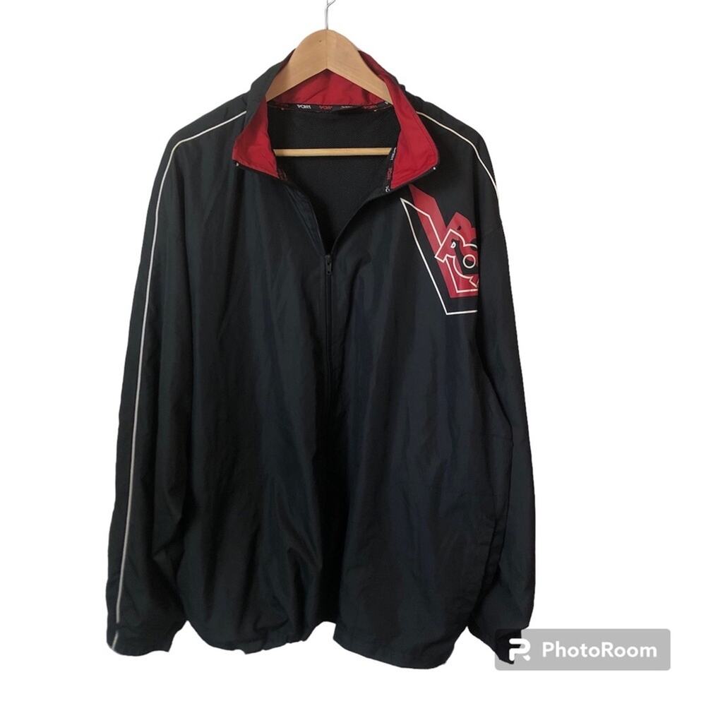 Pony Windbreaker Jacket Mens XXL Black Graphic Activewear Full Zip Y2K Running